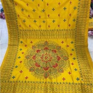 Kantha stitch Saree. Al over hand embroidery. Yellow base.